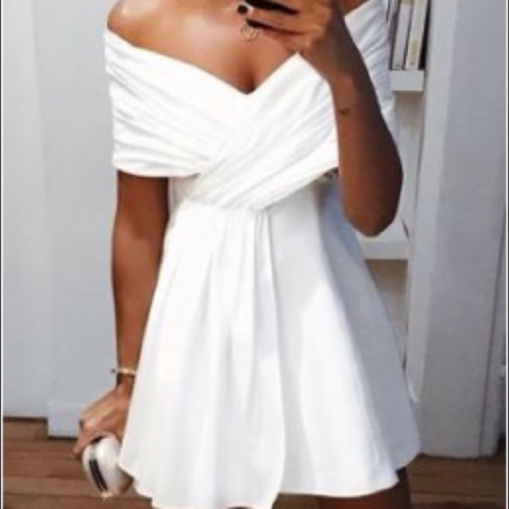 Solid White Crossover Bardot Mini Dress